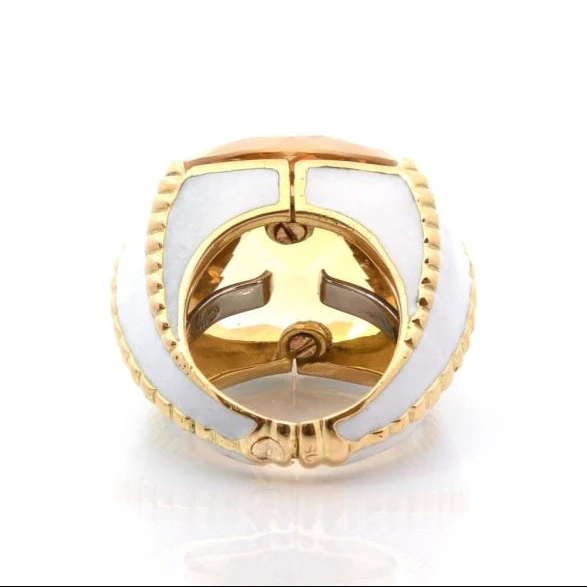 Bague Cocktail DAVID WEBB en or jaune, émail, et citrine - Image 3