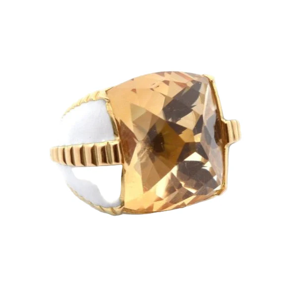 Bague Cocktail DAVID WEBB en or jaune, émail, et citrine - Image 4