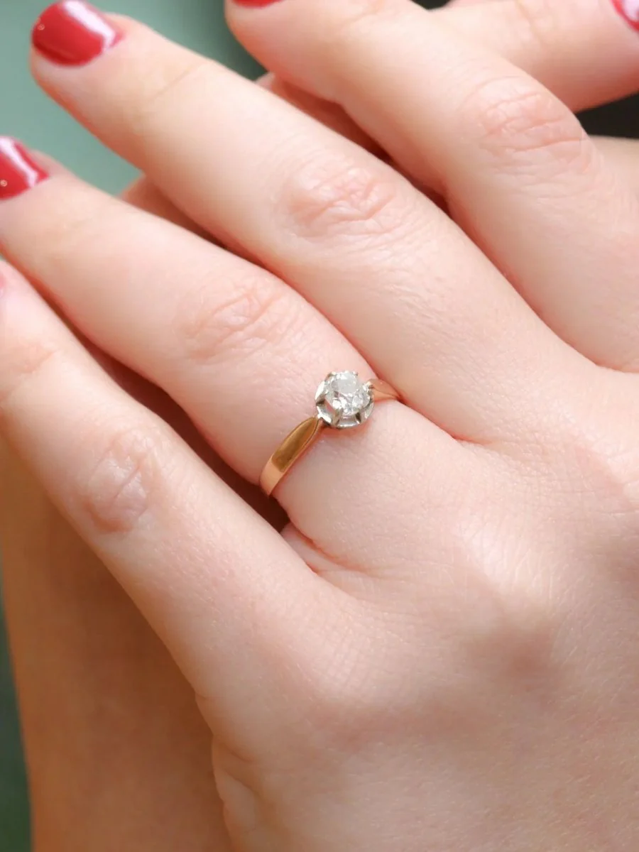 Bague Solitaire en or rose et diamants - Image 2