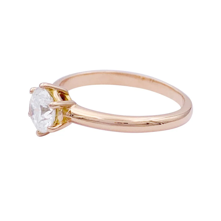 Bague solitaire diamant en or rose. - Image 2