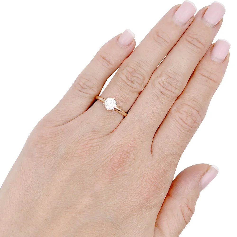 Bague solitaire diamant en or rose. - Image 6
