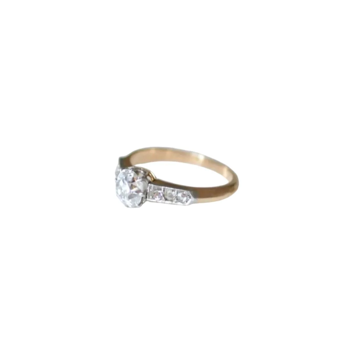 Bague Solitaire en or rose, platine et diamants - Image 3