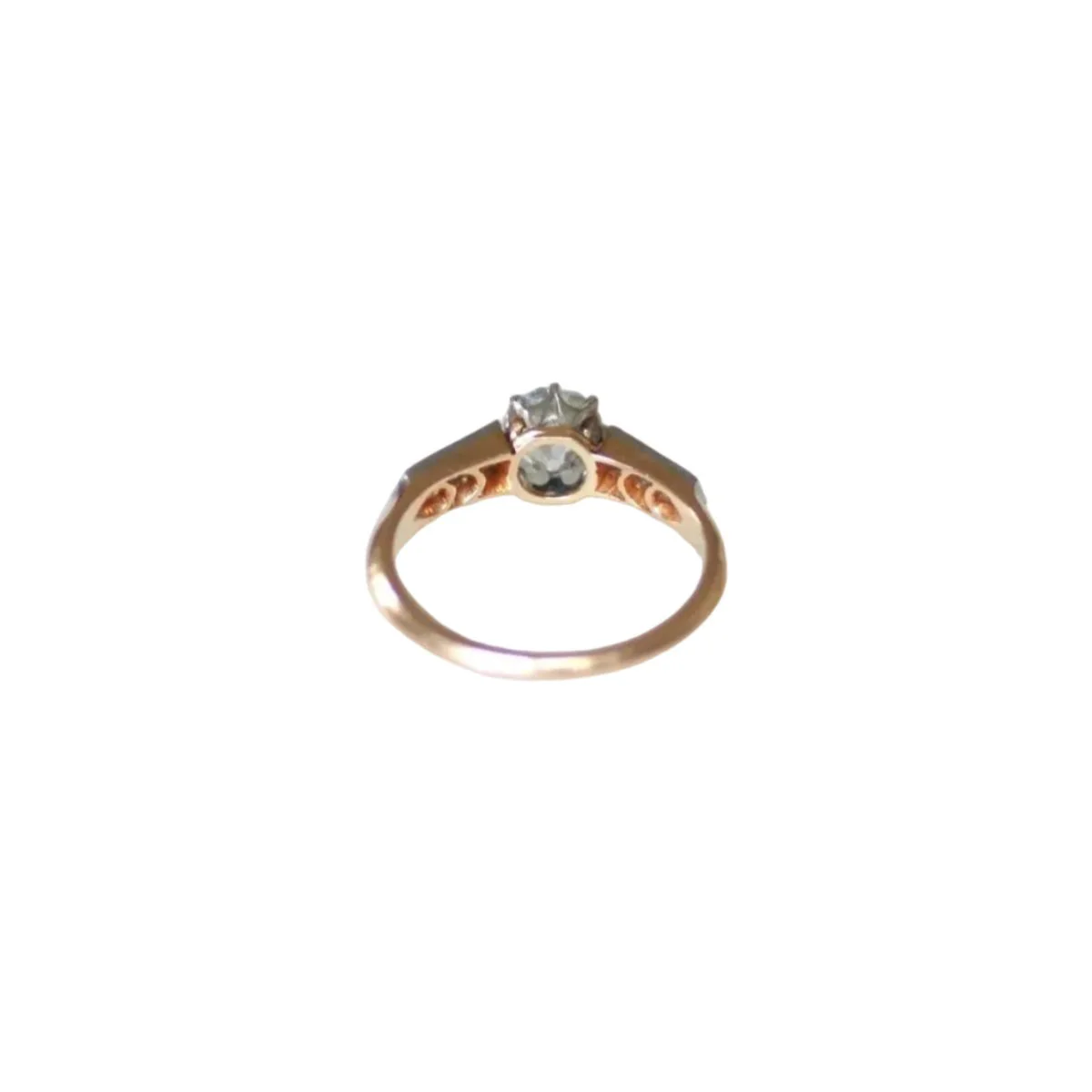 Bague Solitaire en or rose, platine et diamants - Image 4