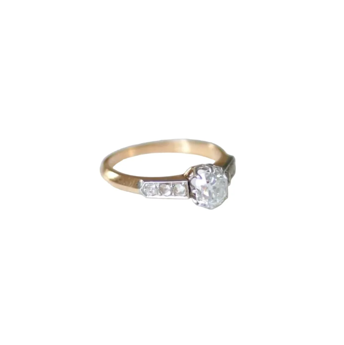 Bague Solitaire en or rose, platine et diamants - Image 5