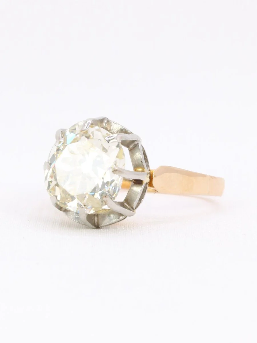 Bague solitaire diamant Coussin taille ancienne Old Mine Cut 3,07 carats - Image 3