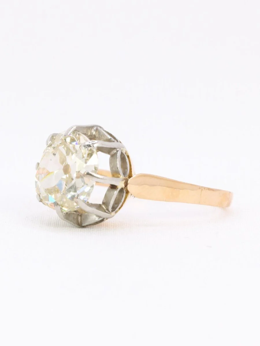 Bague solitaire diamant Coussin taille ancienne Old Mine Cut 3,07 carats - Image 4