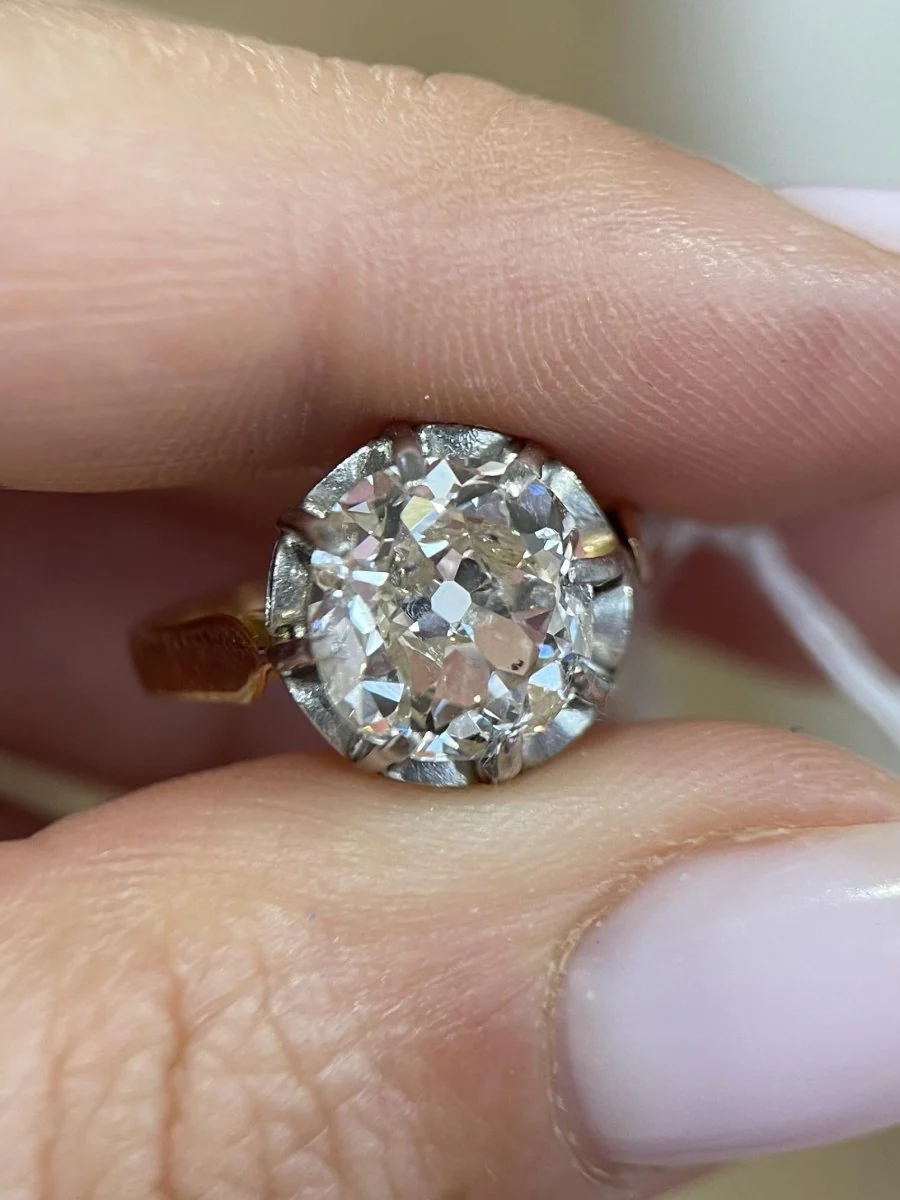 Bague solitaire diamant Coussin taille ancienne Old Mine Cut 3,07 carats - Image 9