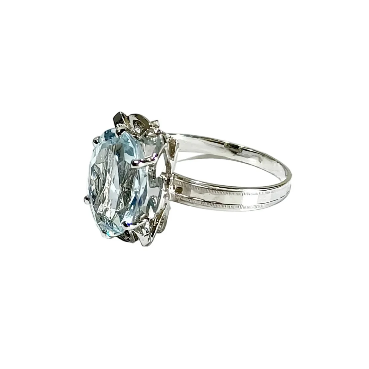 Bague Solitaire en or blanc et aigue-marine - Image 3