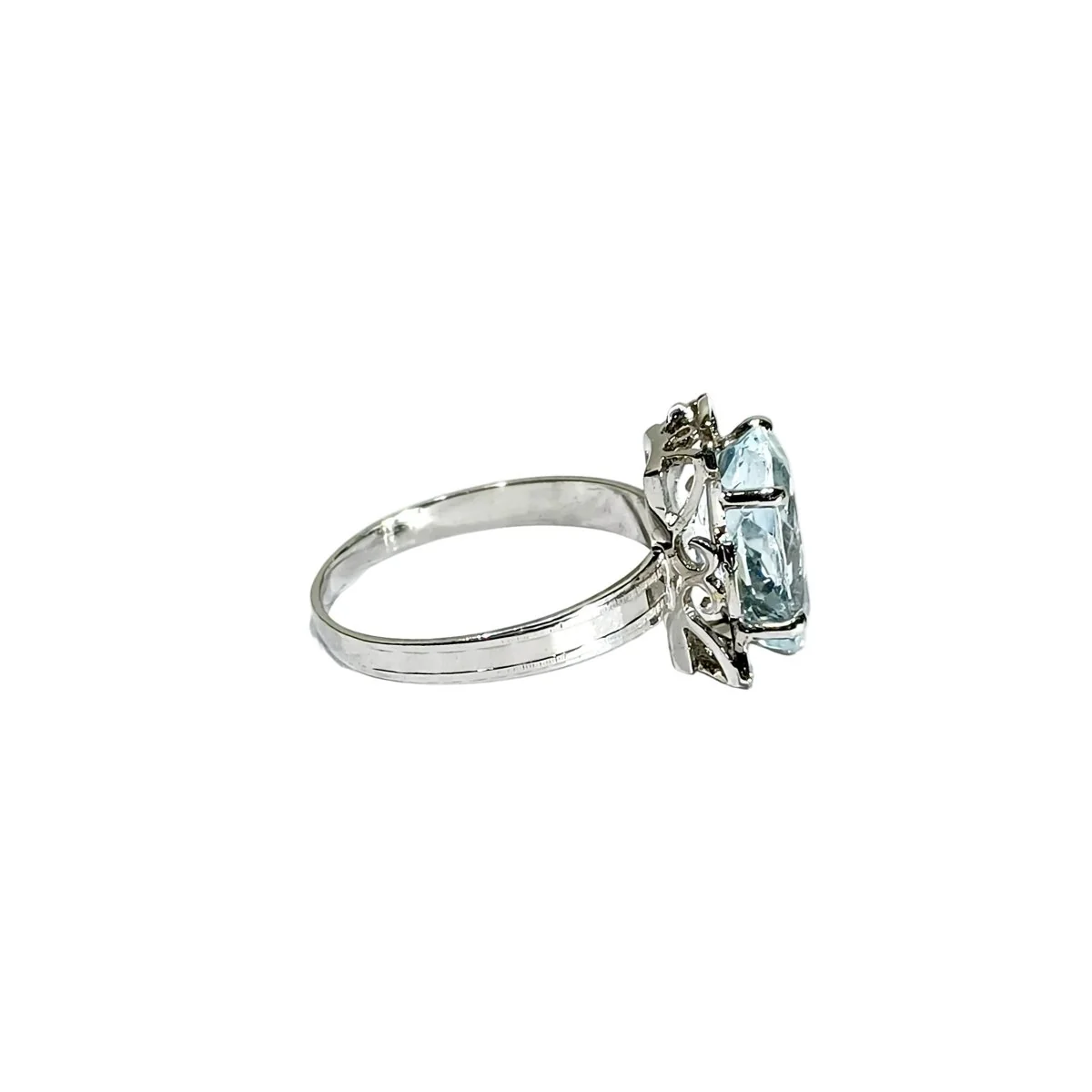 Bague Solitaire en or blanc et aigue-marine - Image 6