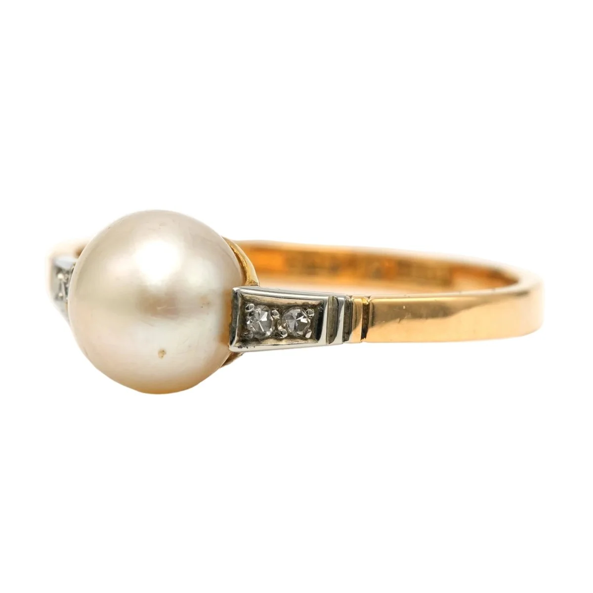 Bague Solitaire en or blanc, or jaune, perle et diamants - Image 2