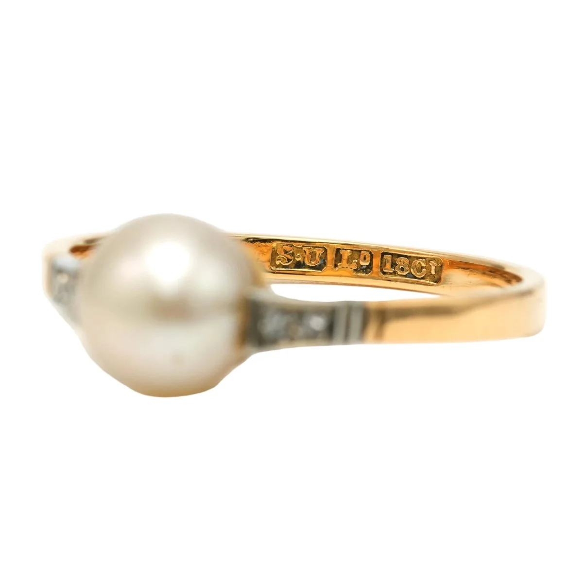 Bague Solitaire en or blanc, or jaune, perle et diamants - Image 3