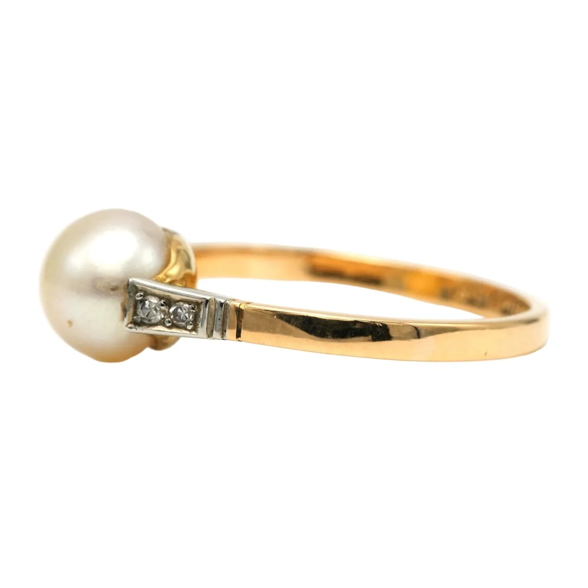 Bague Solitaire en or blanc, or jaune, perle et diamants - Image 4