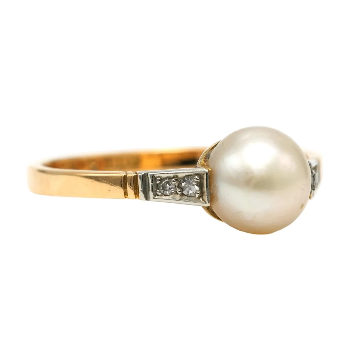 Bague Solitaire en or blanc, or jaune, perle et diamants - Image 7