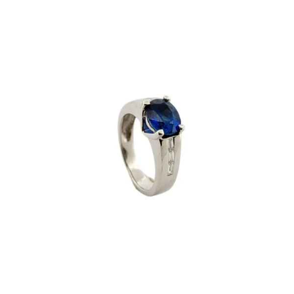 Bague Solitaire en or blanc, saphir et diamants - Image 4