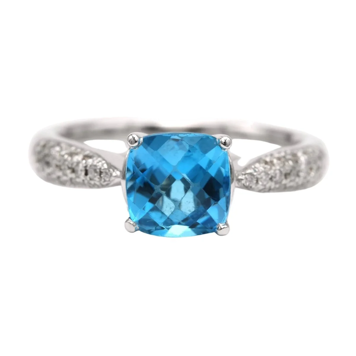 Bague Solitaire en or blanc, topaze et diamants