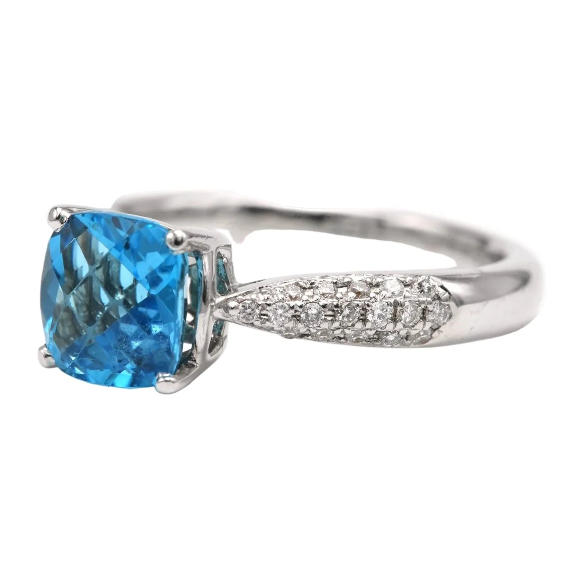 Bague Solitaire en or blanc, topaze et diamants - Image 2