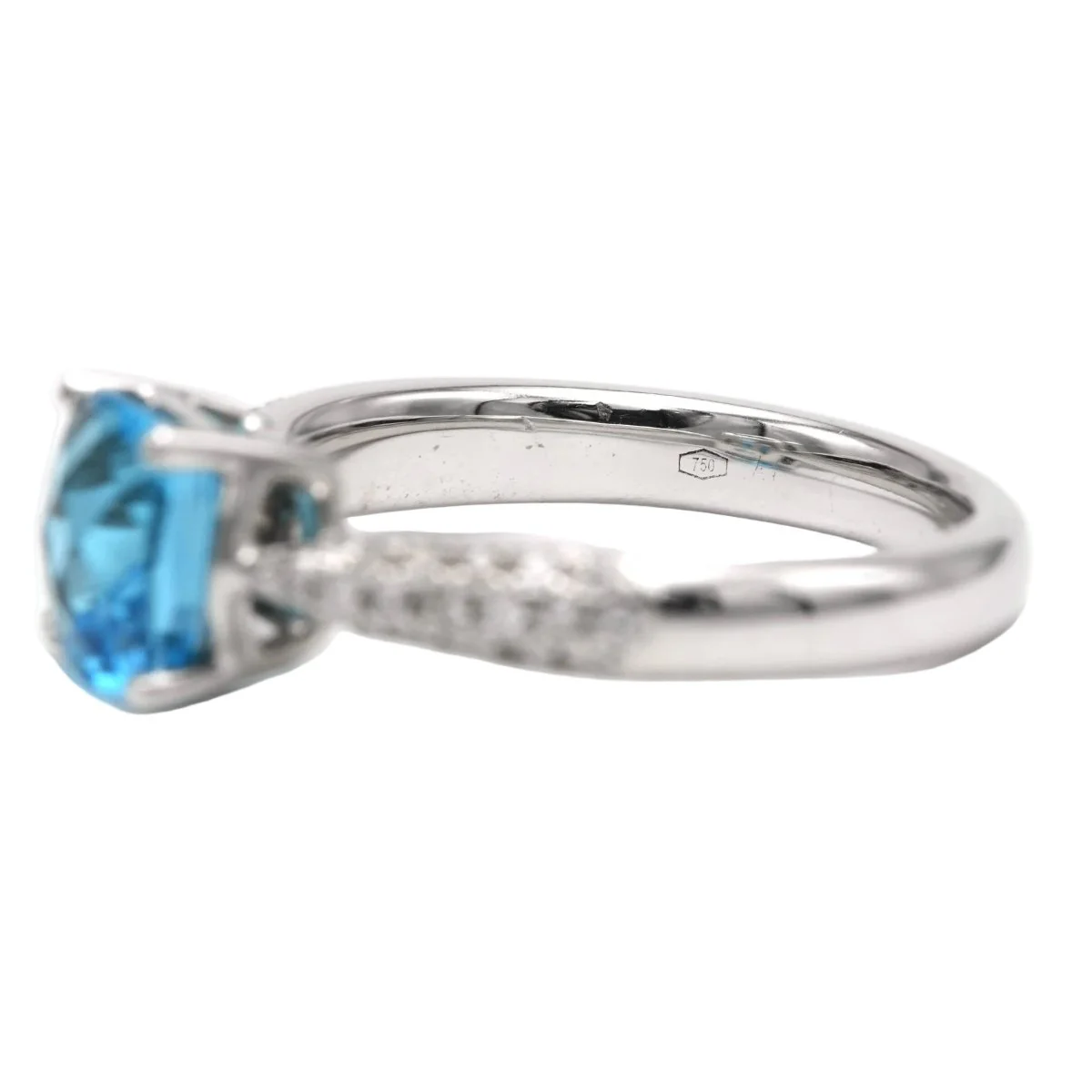 Bague Solitaire en or blanc, topaze et diamants - Image 3