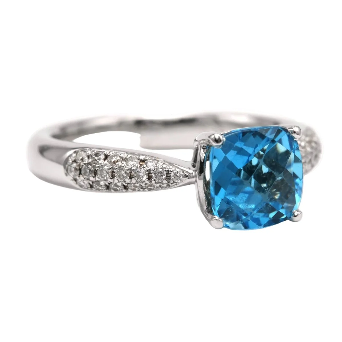 Bague Solitaire en or blanc, topaze et diamants - Image 7