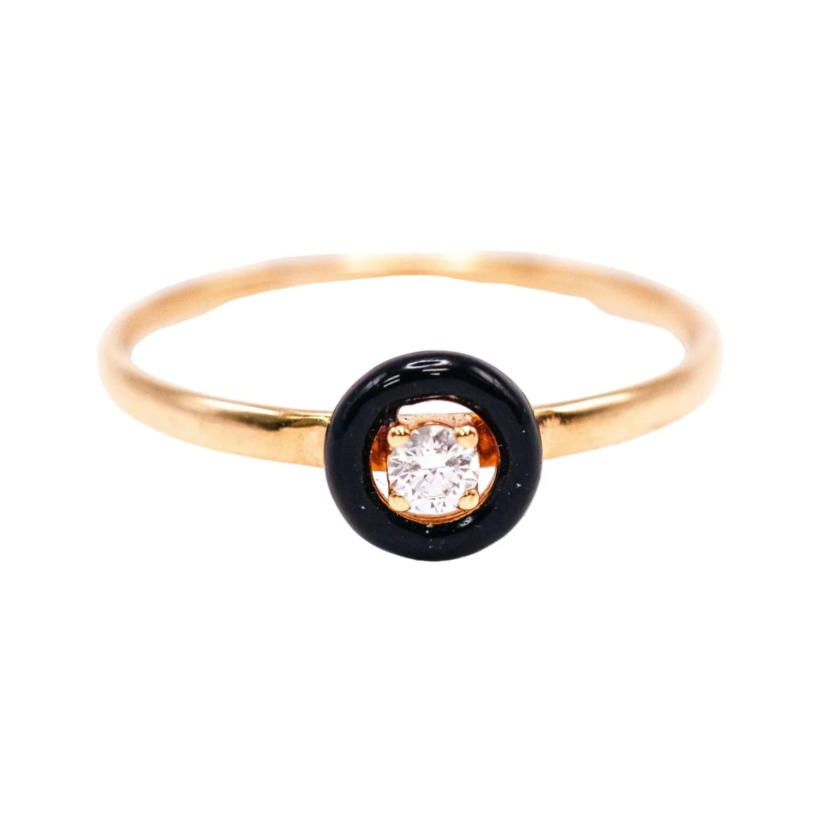 Bague Solitaire en or jaune, émail et diamant