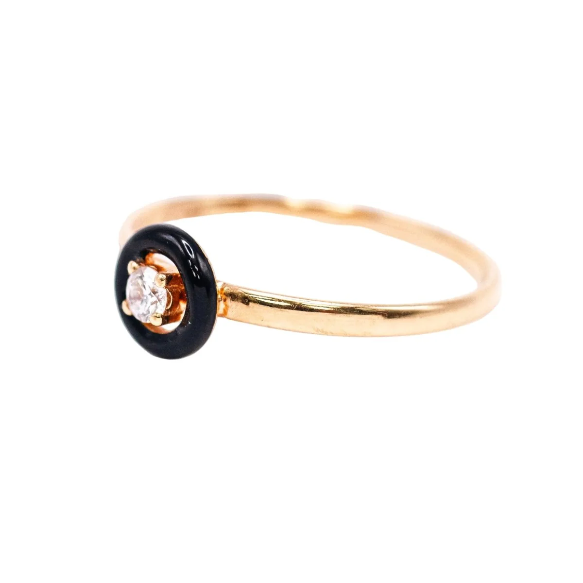 Bague Solitaire en or jaune, émail et diamant - Image 3