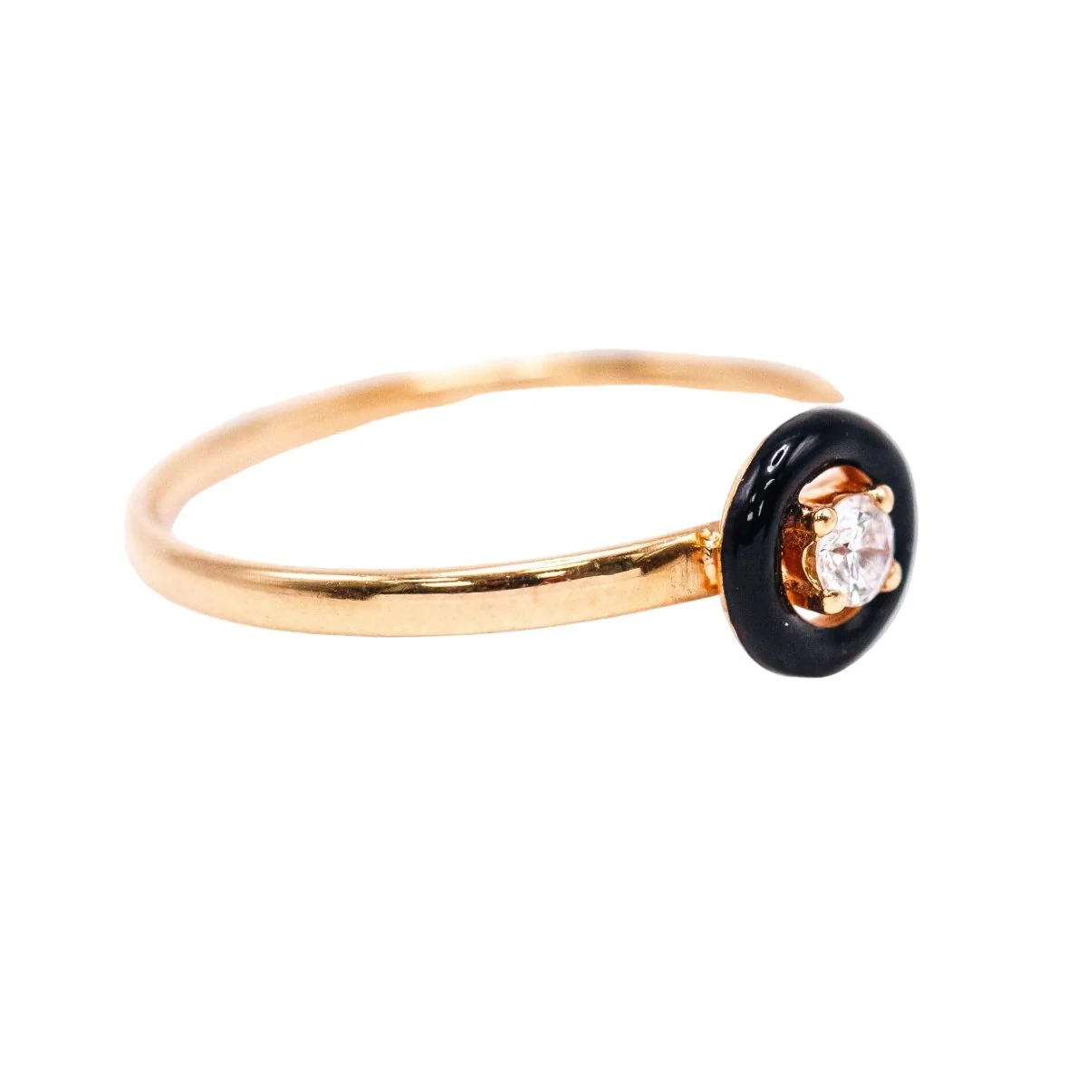 Bague Solitaire en or jaune, émail et diamant - Image 5