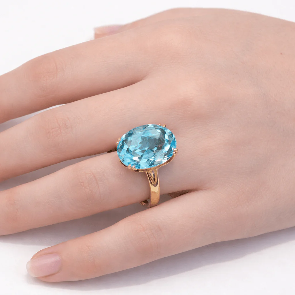 Bague Solitaire en or jaune et topaze - Image 2