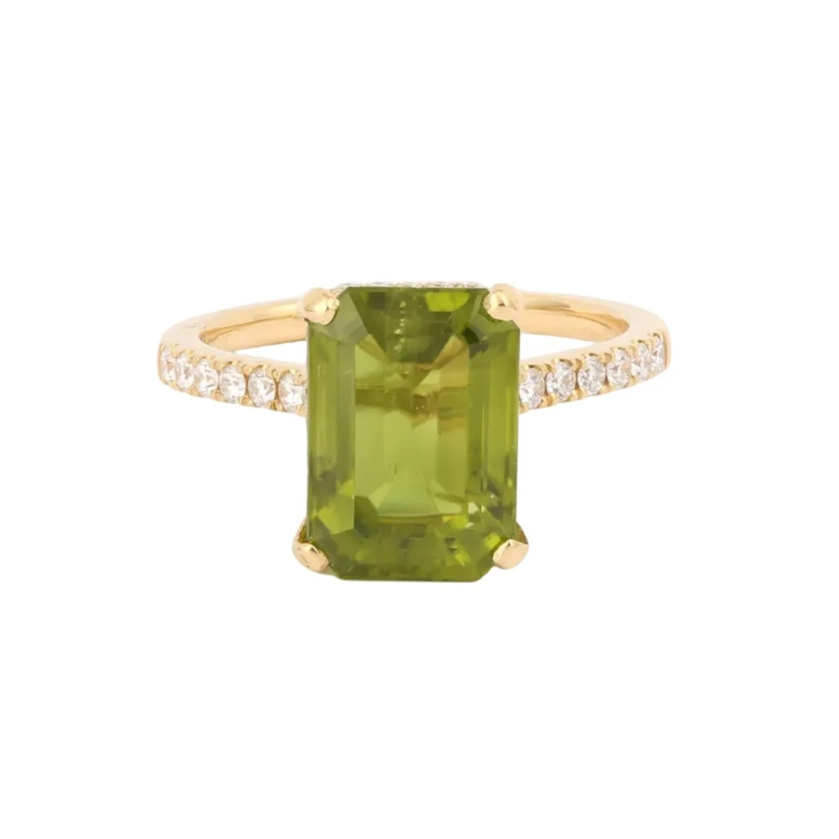 Bague Solitaire en or jaune, péridot et diamants