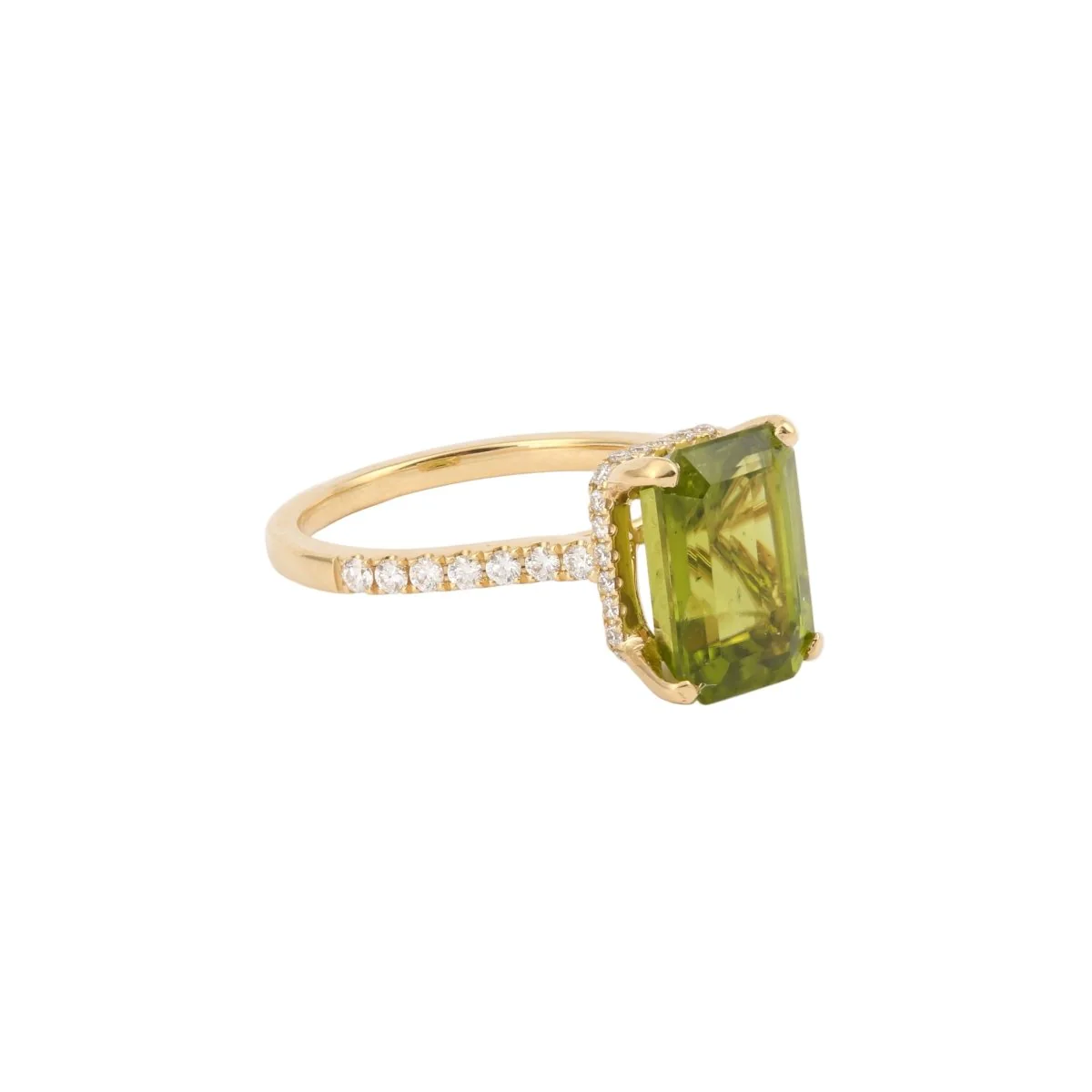 Bague Solitaire en or jaune, péridot et diamants - Image 3