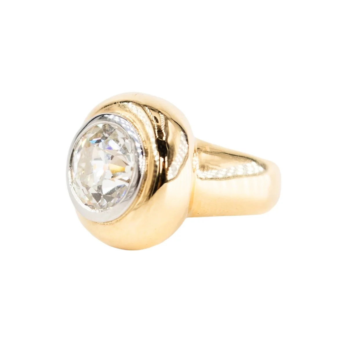 Bague Solitaire en or jaune, platine et diamant - Image 3
