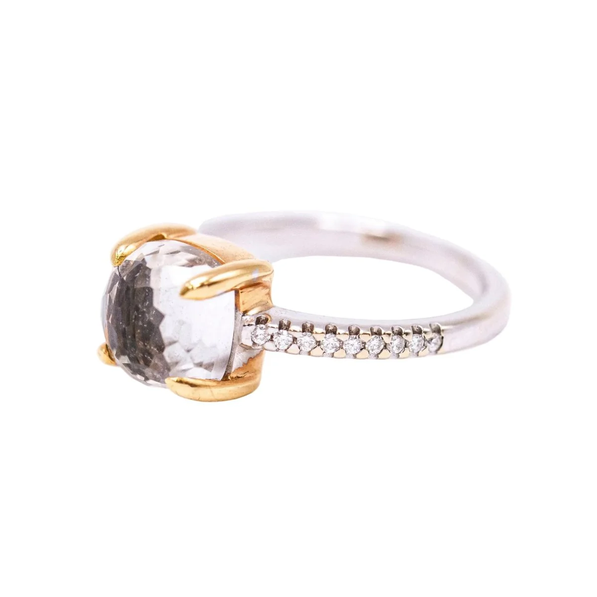 Bague Solitaire en or jaune, quartz, cristal de roche, onyx et diamants - Image 3