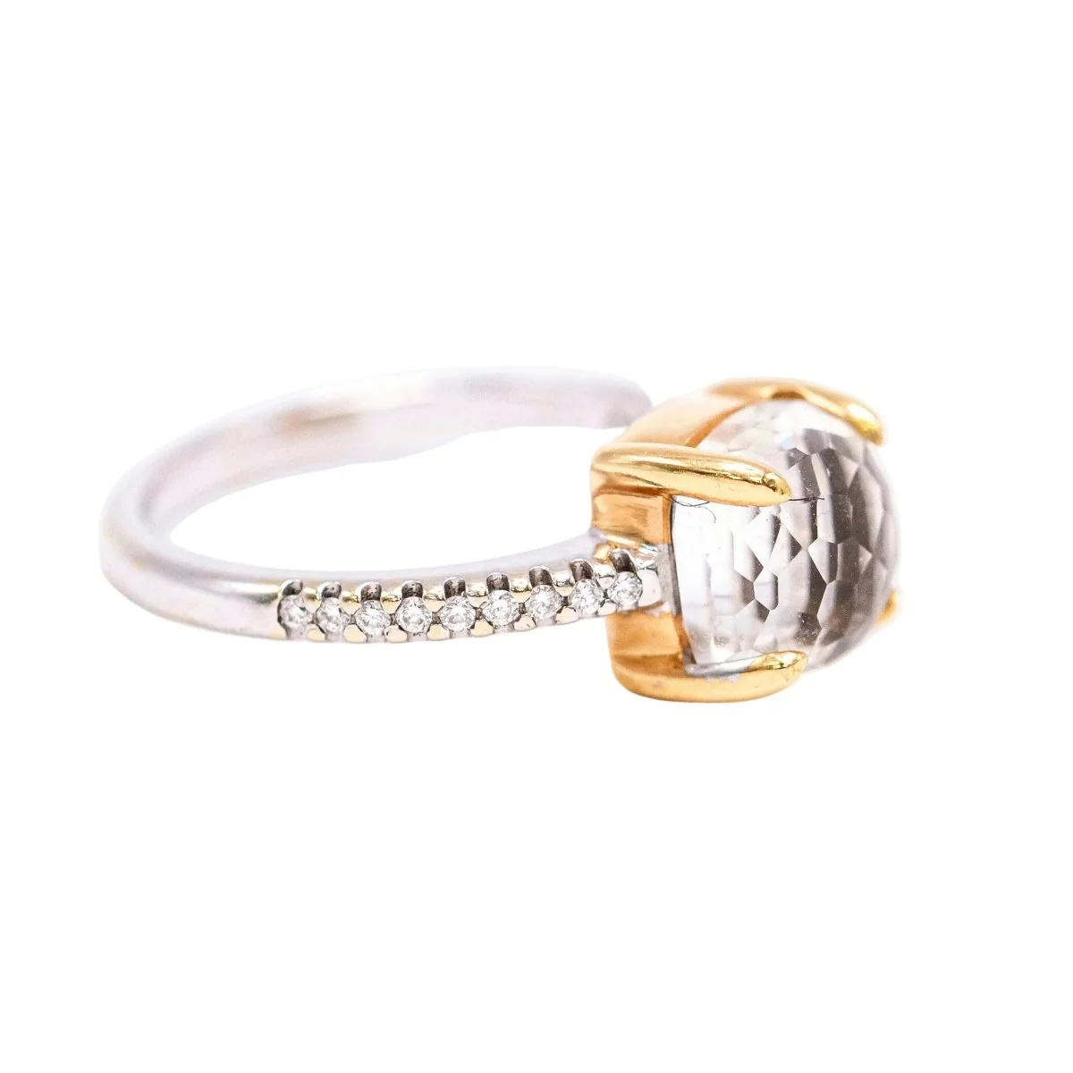 Bague Solitaire en or jaune, quartz, cristal de roche, onyx et diamants - Image 5