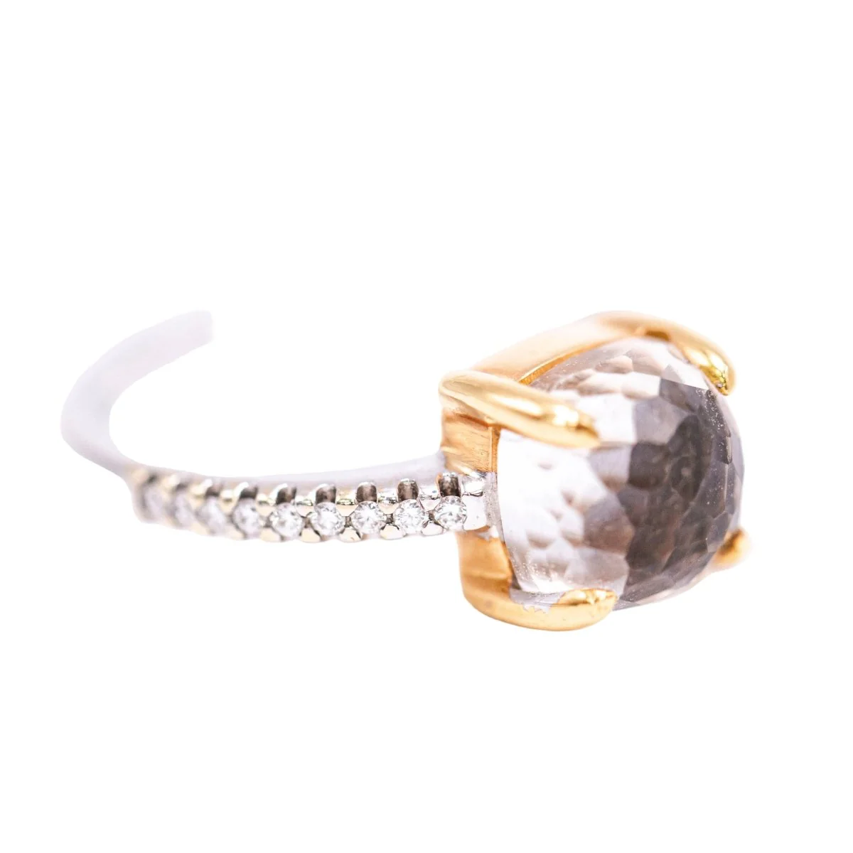Bague Solitaire en or jaune, quartz, cristal de roche, onyx et diamants - Image 6