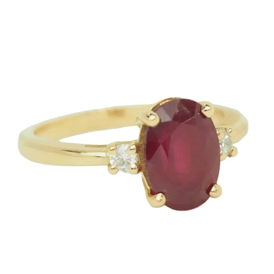 Bague Solitaire en or jaune, rubis et diamants - Image 5