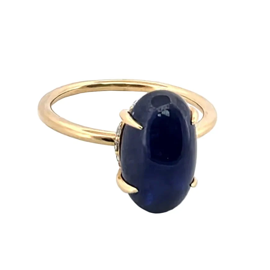 Bague Solitaire en or jaune, saphir et diamants - Image 5