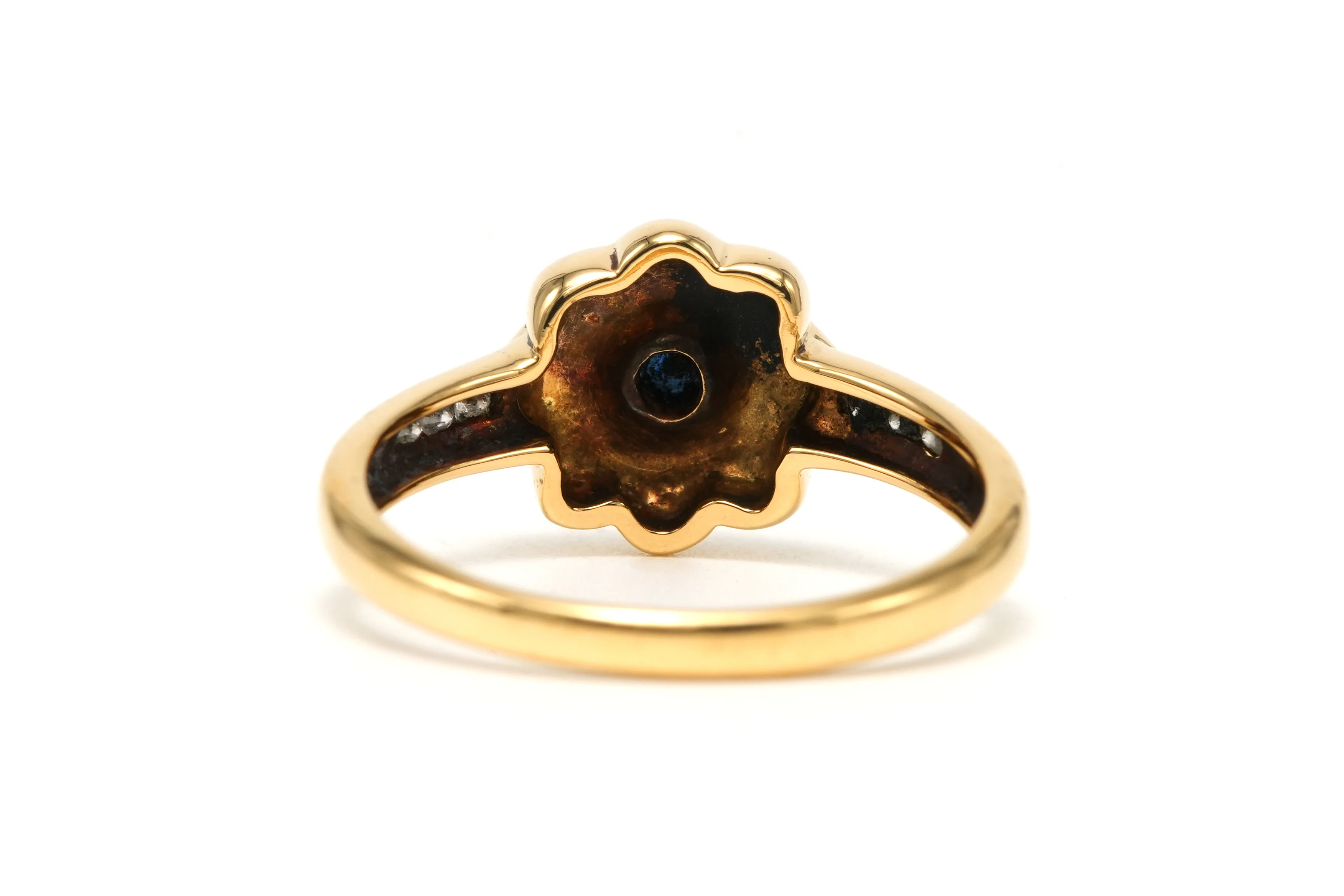 Bague Solitaire en or jaune, saphirs et diamants - Image 4