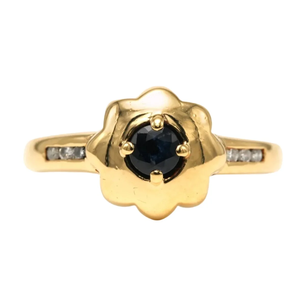 Bague Solitaire en or jaune, saphirs et diamants - Image 7