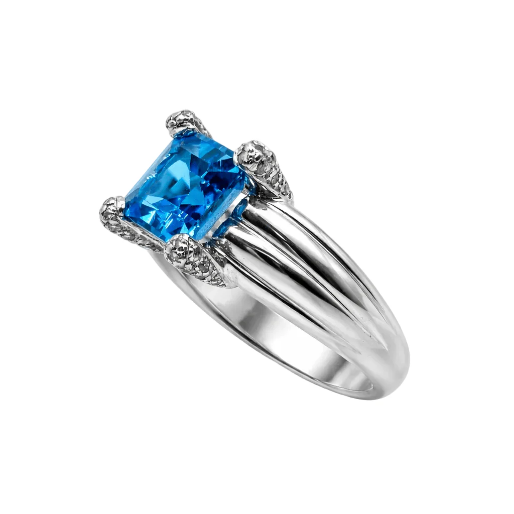 Bague Solitaire en platine et topaze - Image 3