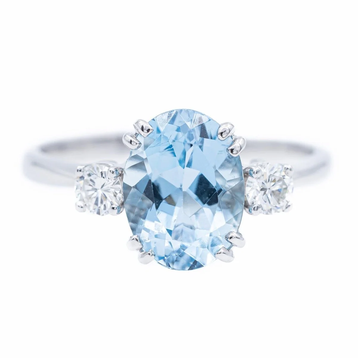 Bague Solitaire Or blanc Aigue-Marine
