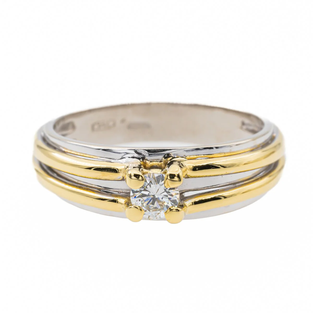 Bague Solitaire en or blanc, or jaune et diamant