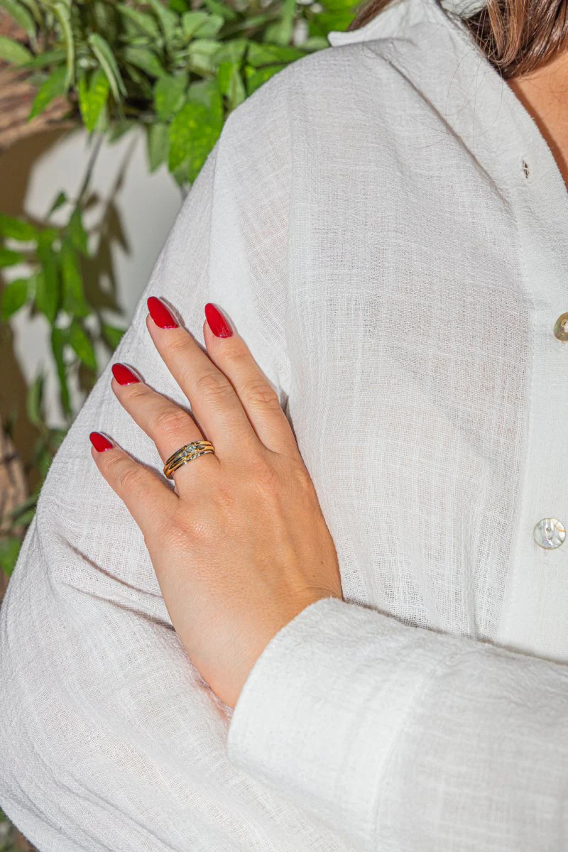 Bague Solitaire en or blanc, or jaune et diamant - Image 2