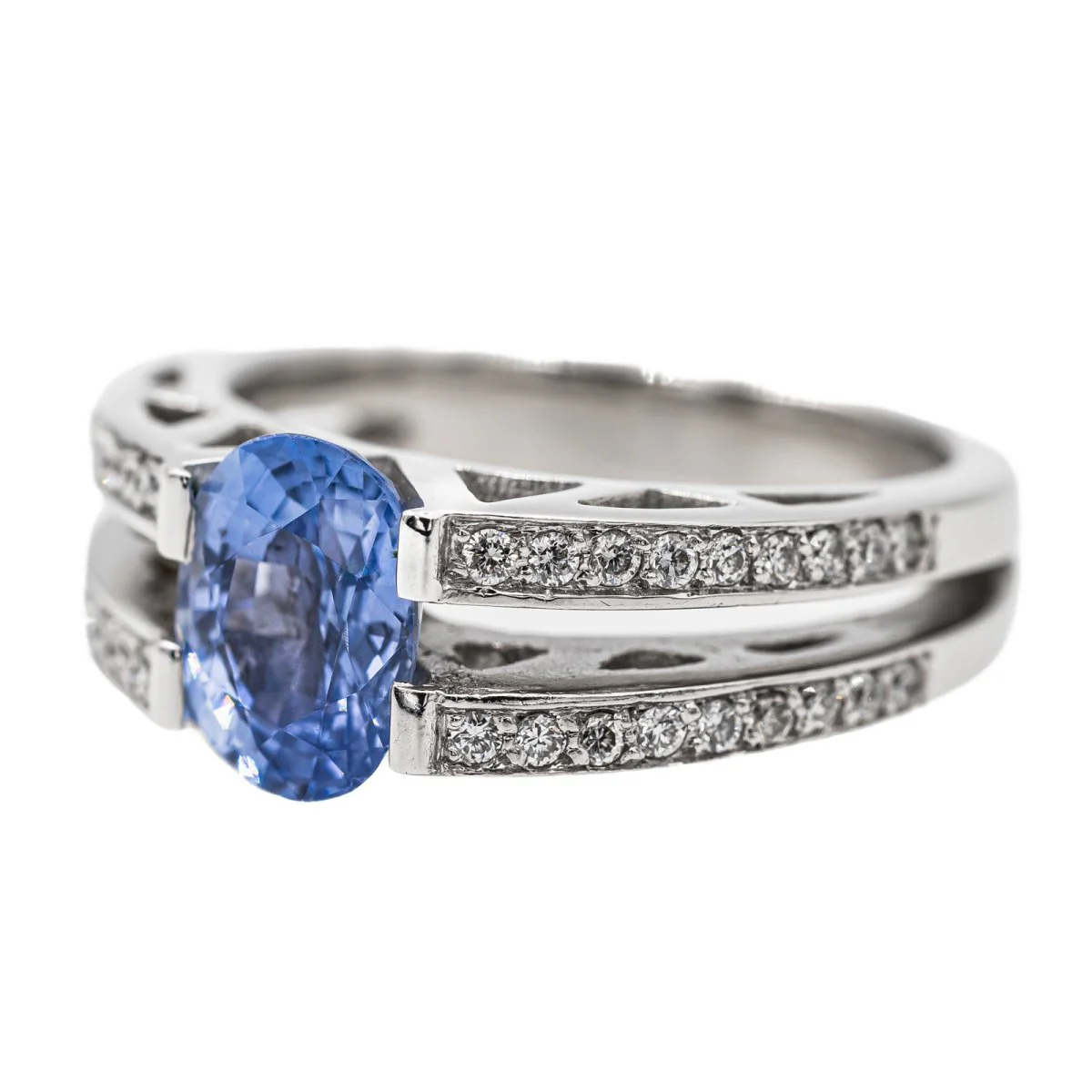 Bague Solitaire en Or blanc et Saphir - Image 3