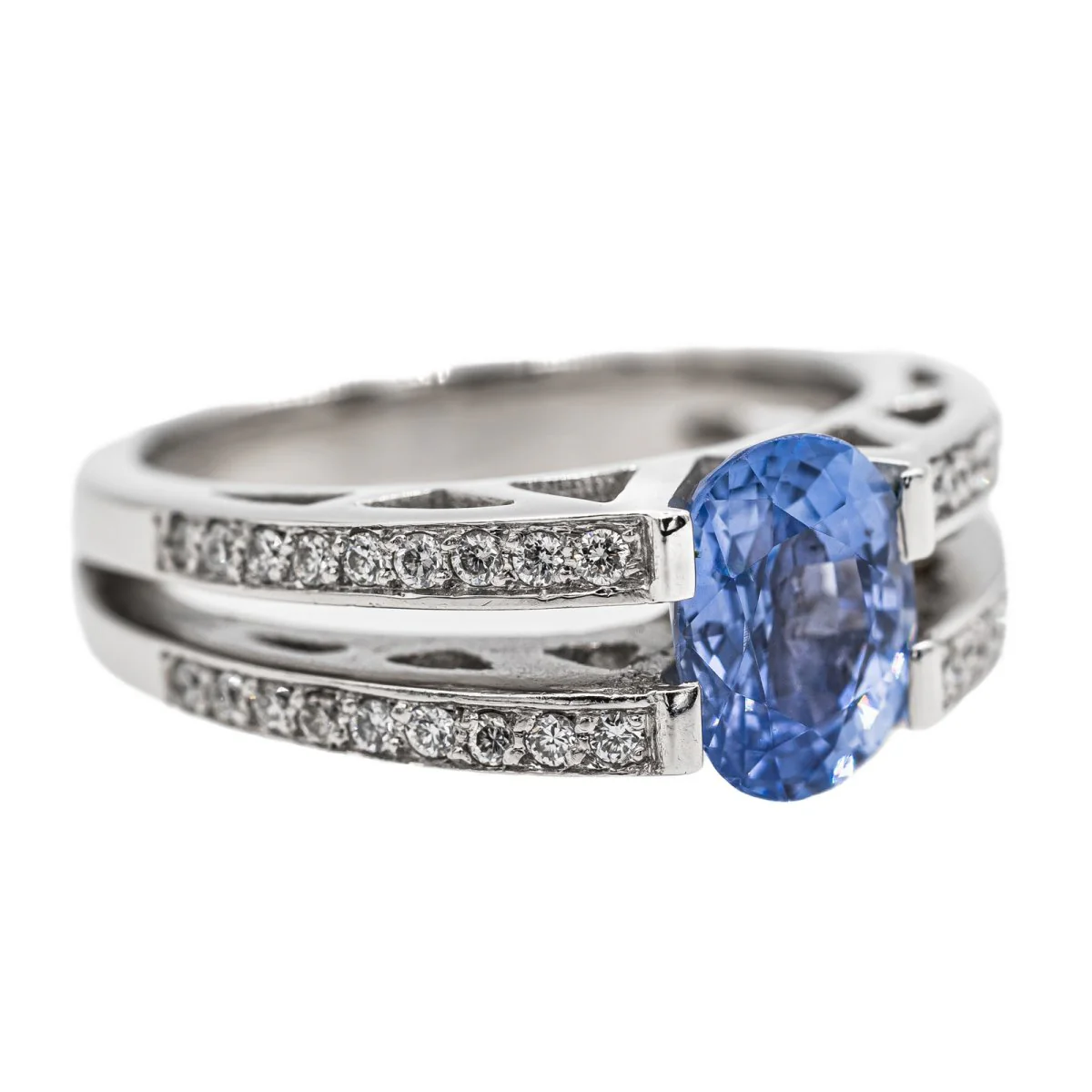 Bague Solitaire en Or blanc et Saphir - Image 7