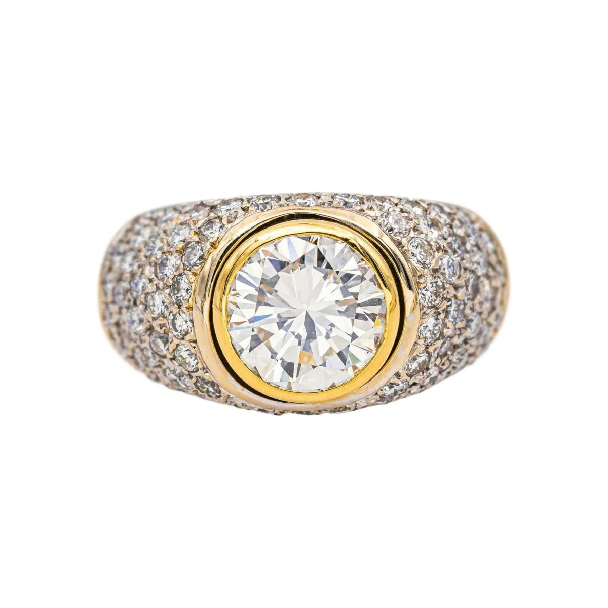 Bague Solitaire en or blanc, or jaune et diamants