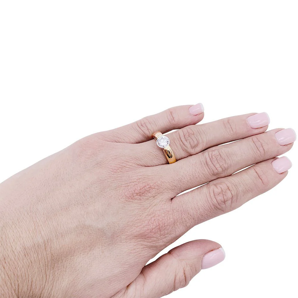 Bague solitaire or jaune, platine - Image 7