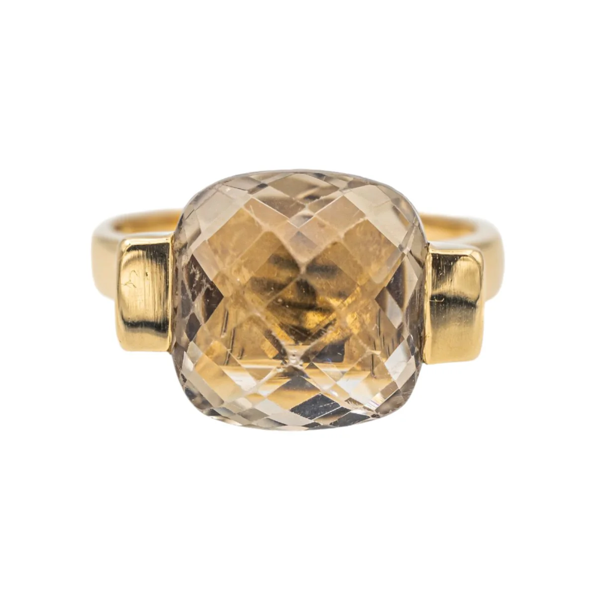 Bague Solitaire en or jaune et quartz fumé