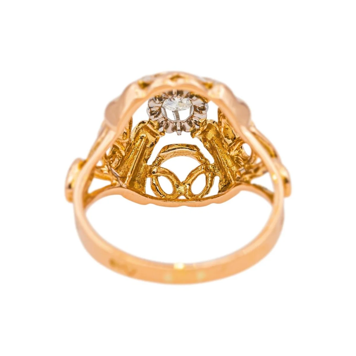 Bague Solitaire en or rose, platine et diamant - Image 5