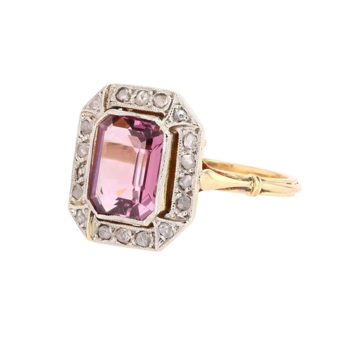 Bague Entourage en or jaune, platine, spinelle et diamants - Image 3