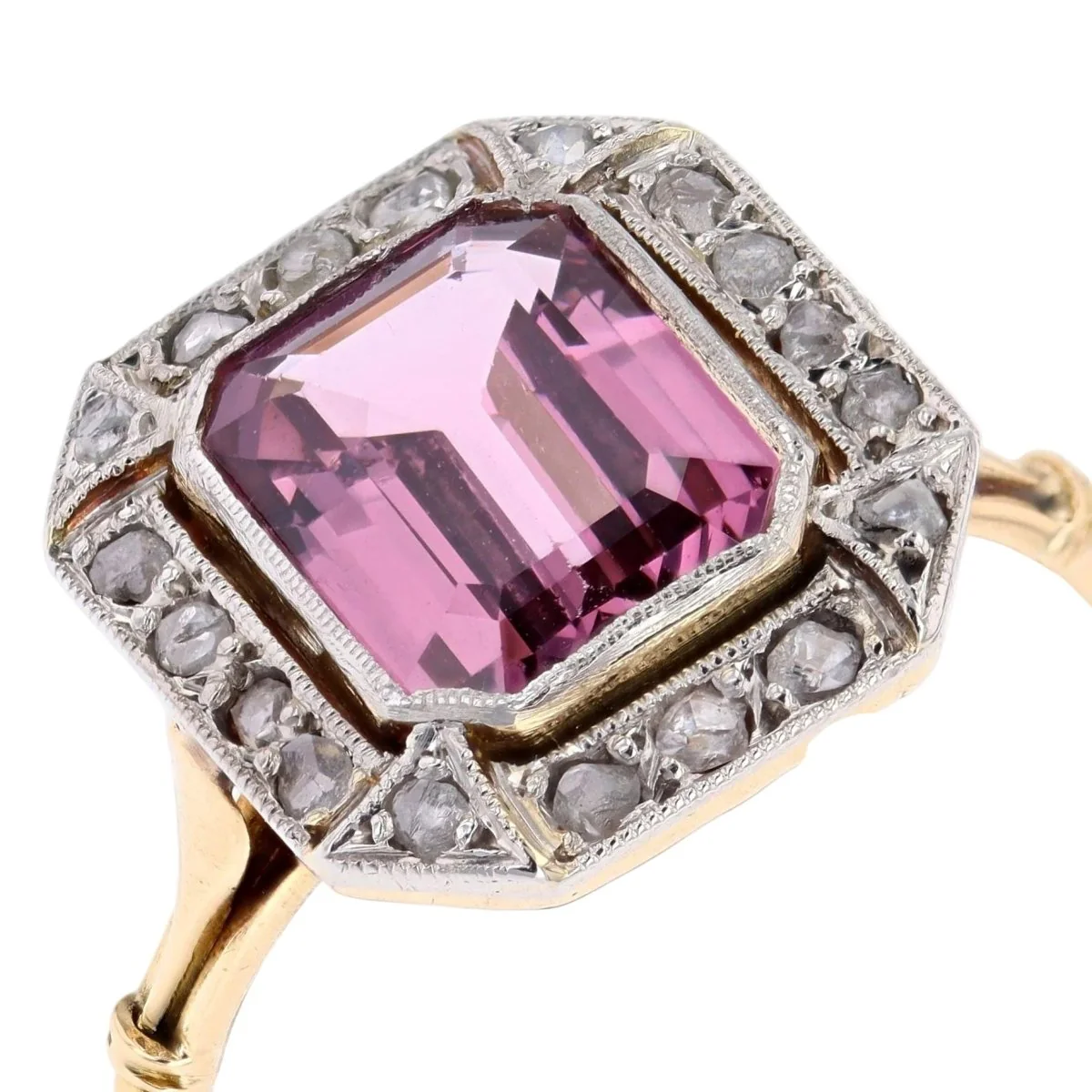 Bague Entourage en or jaune, platine, spinelle et diamants - Image 7