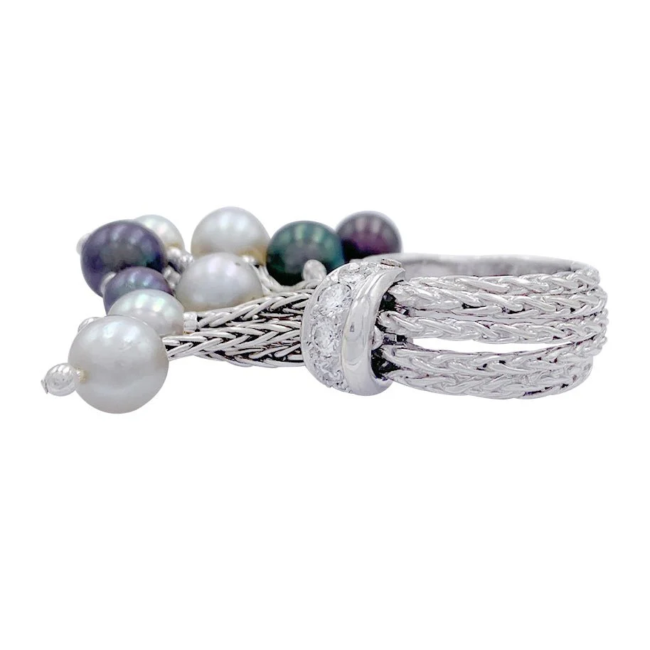 Bague Sterlé, "Draperie", or blanc, platine, diamants et perles - Image 7