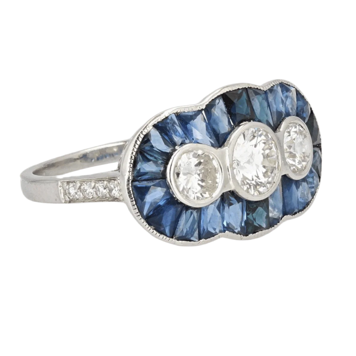 Bague Trilogie en or blanc, saphirs et diamants - Image 5